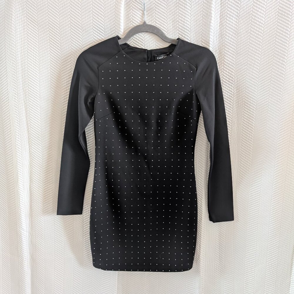 Bebe Black Long Sleeve Mini Dress Studded  Size XXS Y2K Cocktail Wedding Guest